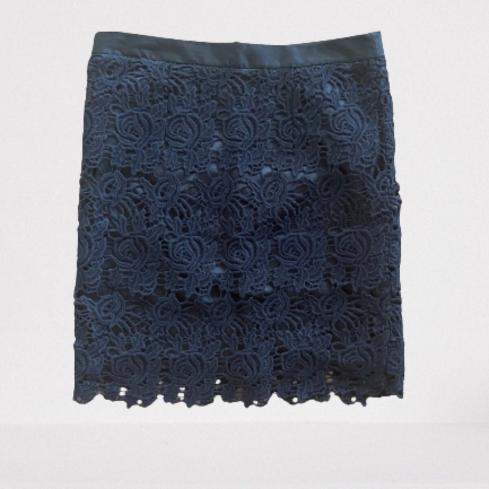 Willi Smith Women Skirt Crochet Net Black Straight Knee Length Skirt Size 2